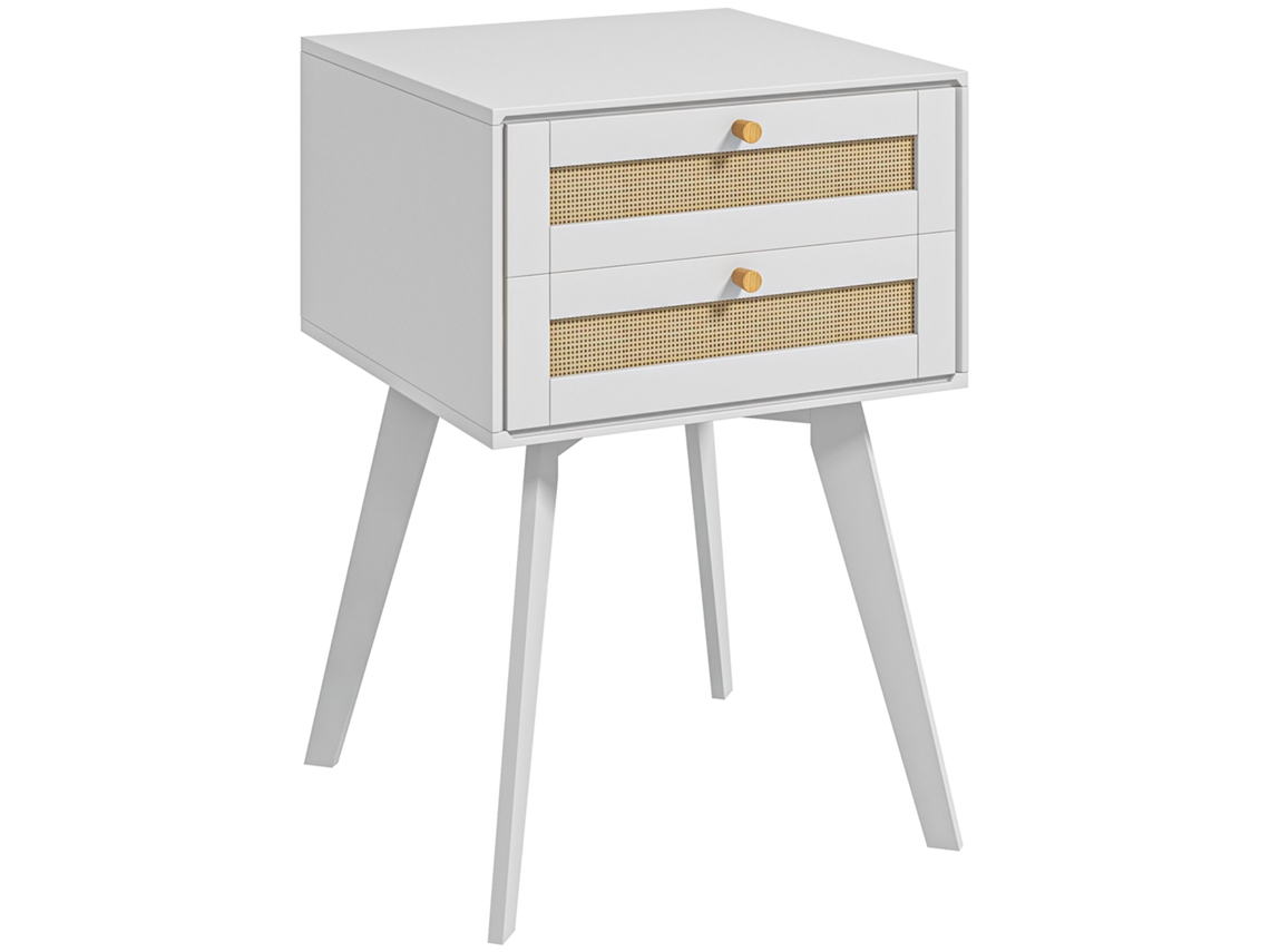 Cabeceira funcional Branca com 2 gavetas espaçosas, estilo Cannage, mesa lateral pequena de 40x40x60 cm, com acabamento de qualidade.