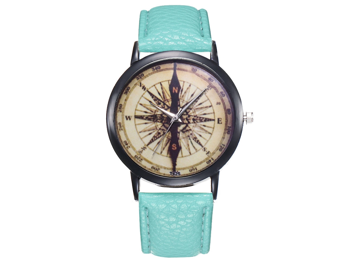 Relógio masculino de quartzo com pulseira de couro PU, mostrador redondo, modelo Zhoulianfa T425 (verde menta)