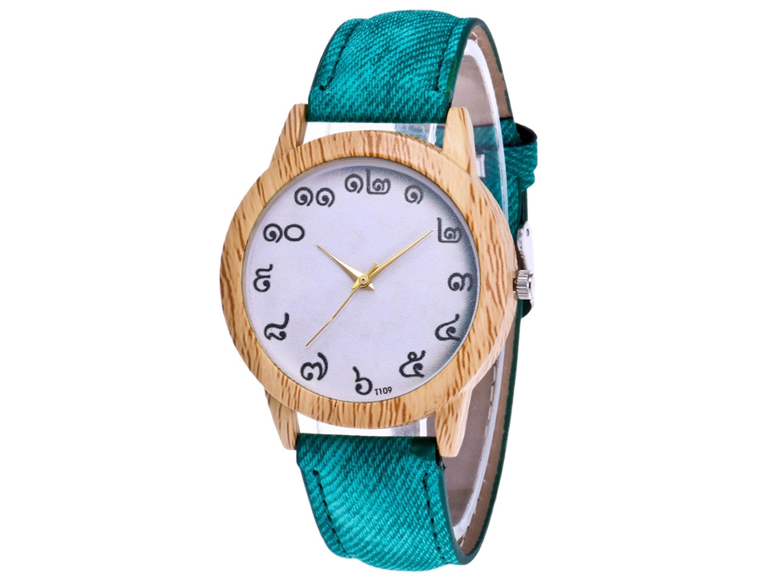 Relógio de Pulso Casual de Quartzo com Pulseira de Vaqueiro Zhoulianfa Verde