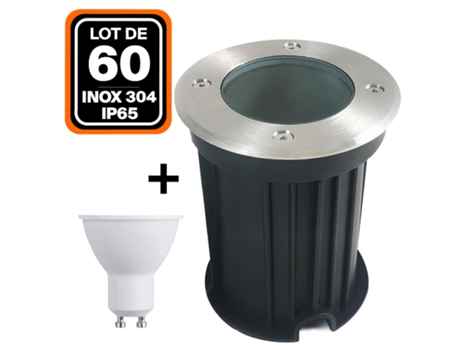 60 Focos Embutidos de Solo Redondos em Aço Inoxidável IP65 Lâmpada GU10 5W Branco Cálido EUROPALAMP