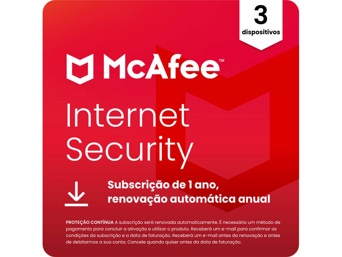 Software MCAFEE Internet Security (3 Dispositivos - 1 Ano - PC, Mac, Smartphone e Tablets - Formato Digital)