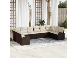 Vidaxl Conjunto De Sofá De Jardim 10 Pcs Marrom E Branco Vime Pe