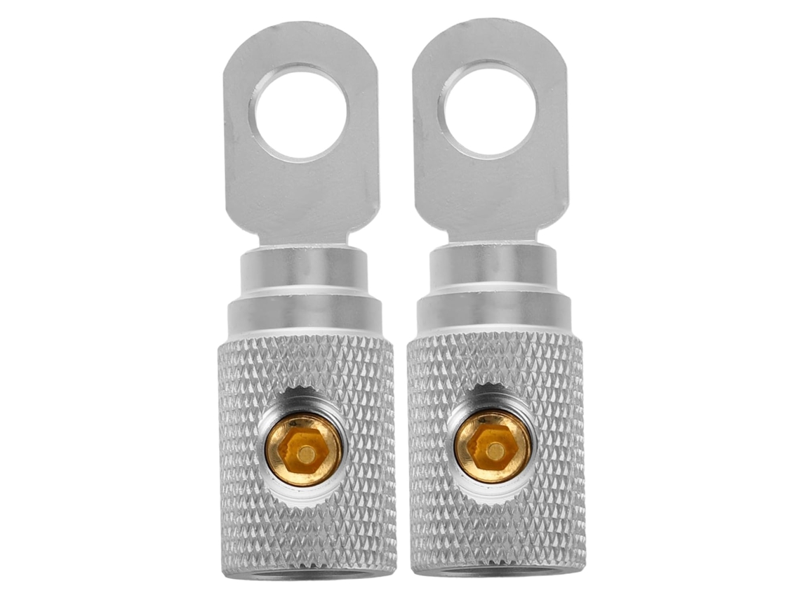 Conjunto De 2 Conectores De Anel De Rosca Em Cobre Puro Niquelado, Calibre 4, Terminais.