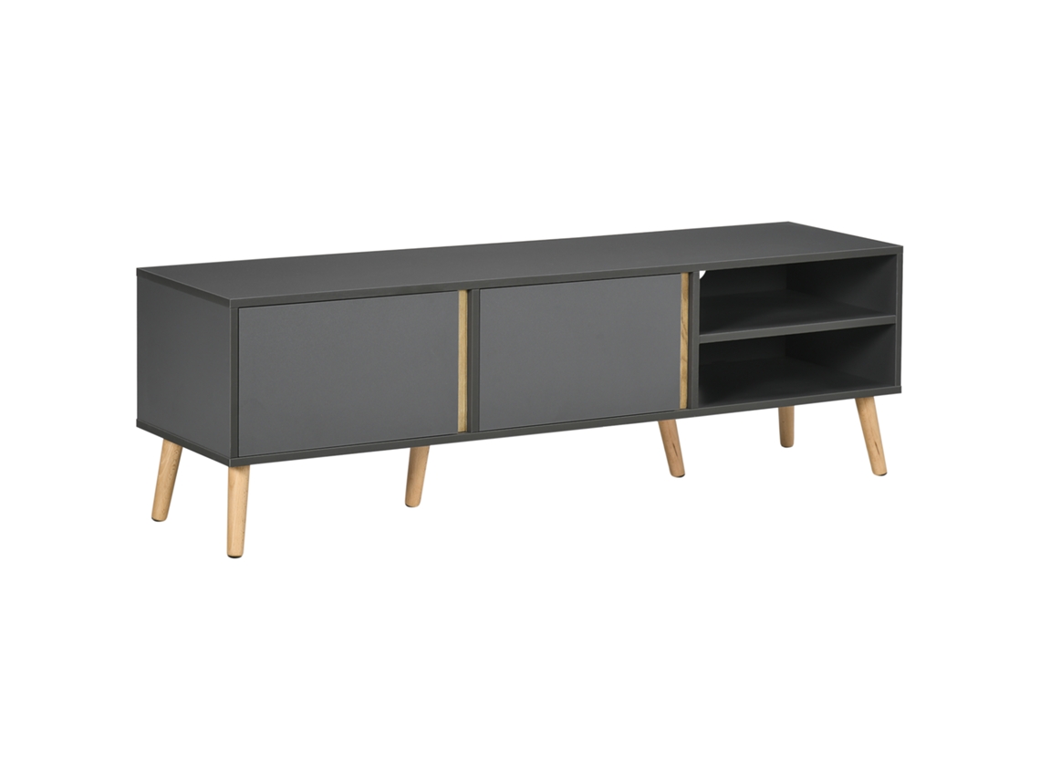 Móvel Tv Escandinavo 55'' 2 Portas 2 Prateleiras Cinza Escuro