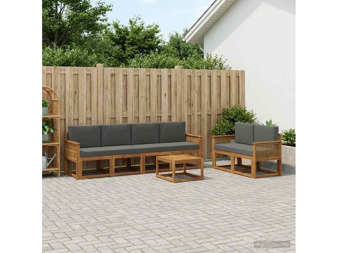 Vidaxl Conjunto De Sofás Para Exterior 7 Unid. Natural E Antracite