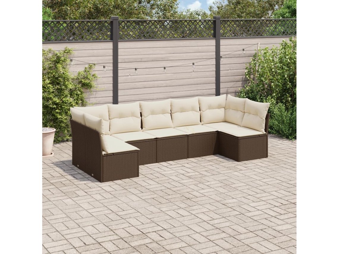 Vidaxl 7 Pcs Conjunto De Sofás Jardim C/ Almofadões Vime Pe Castanho