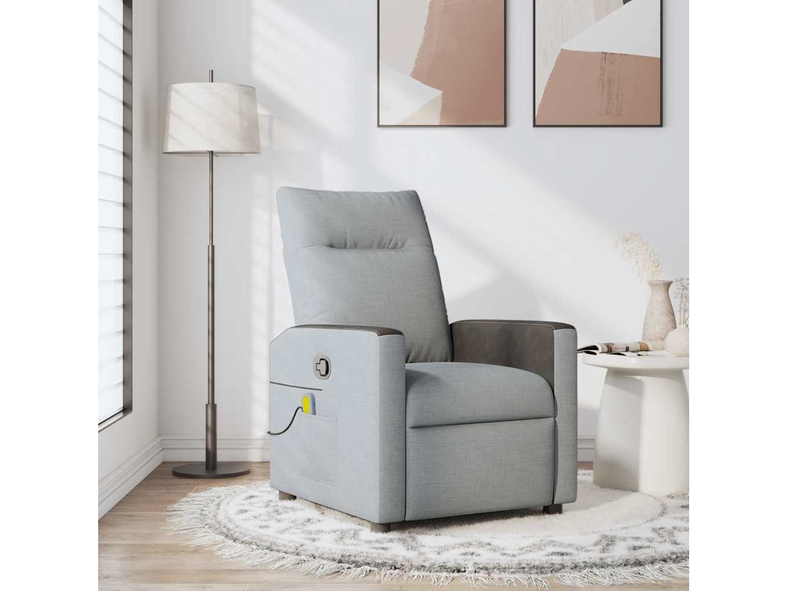 Vidaxl Poltrona De Massagens Reclinável Tecido Cinzento-claro