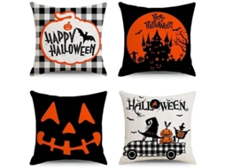 2026-funda De Travesseiro De Halloween, 4 Unidades, 45x45 Cm, Tela De Linho, Decoração Para Halloween, Design Com Fecho Oculto