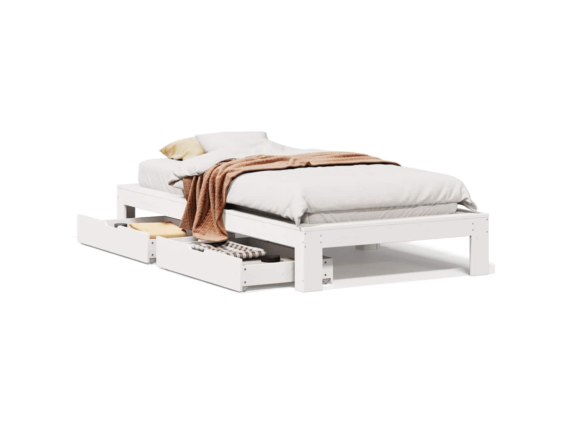 Cama Sem Colchão Madeira de Pinho Maciça Branco 100x200 cm MAISON EXCLUSIVE