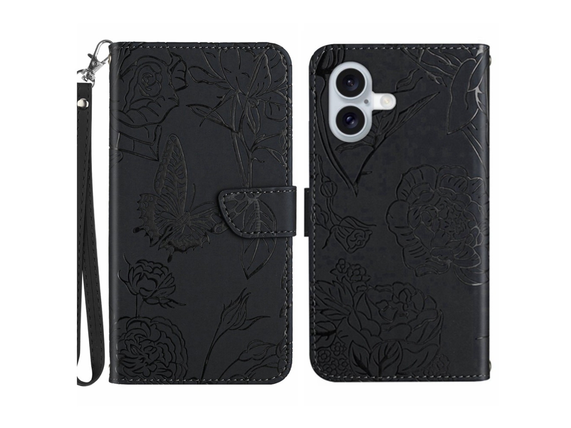 Capa Em Couro Pu, À Prova De Choque Para Apple Iphone 16 Plus - Preto