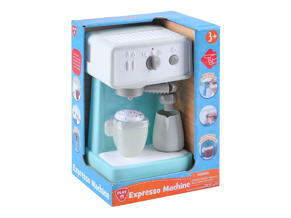 Máquina De Café Expresso De Brinquedo, Branca E Azul, Com Vaporizador De Leite E Xícara. Play
