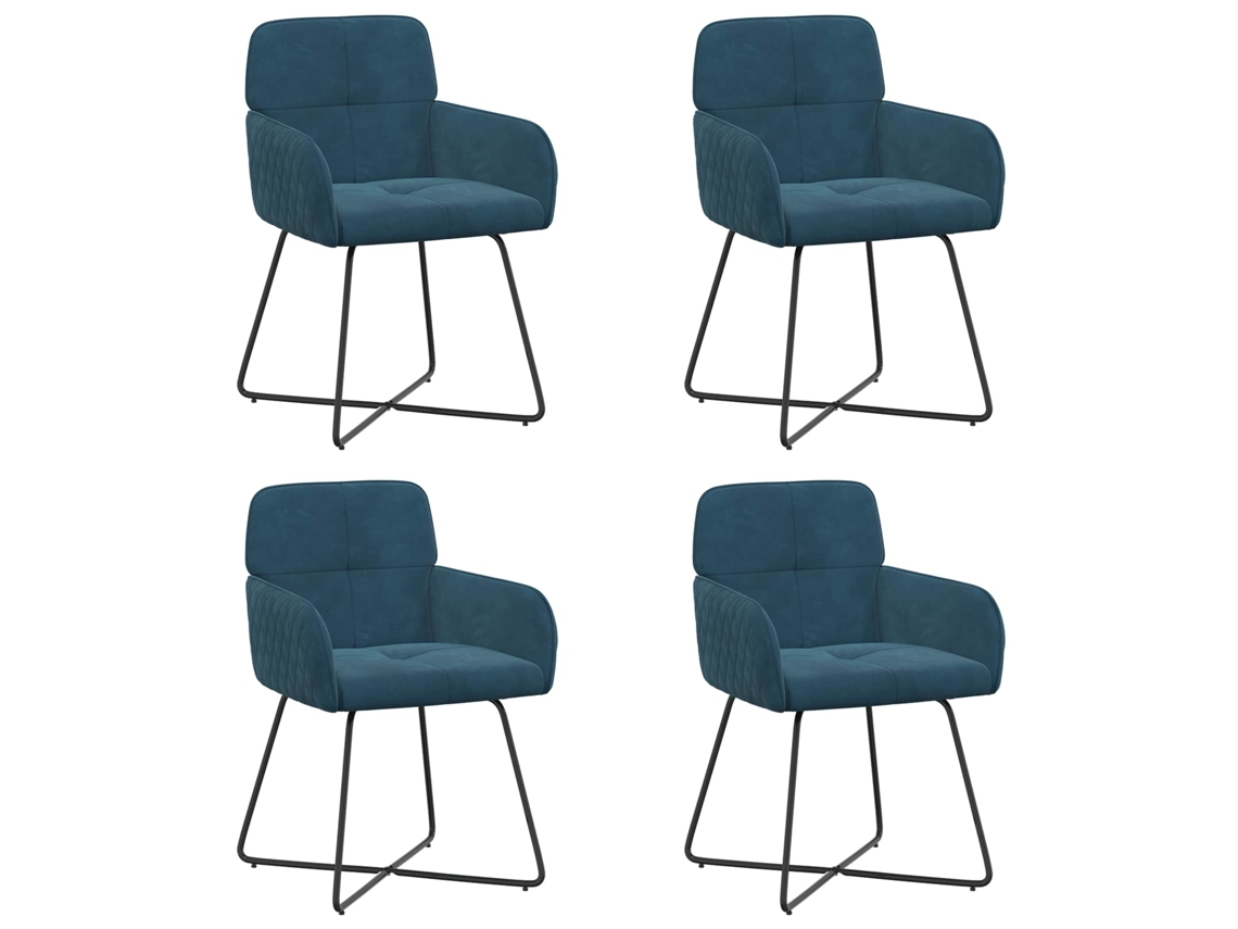 Conjunto 4 Cadeiras De Jantar Vidaxl Azul Veludo (59 X 56,5 X 86 Cm)