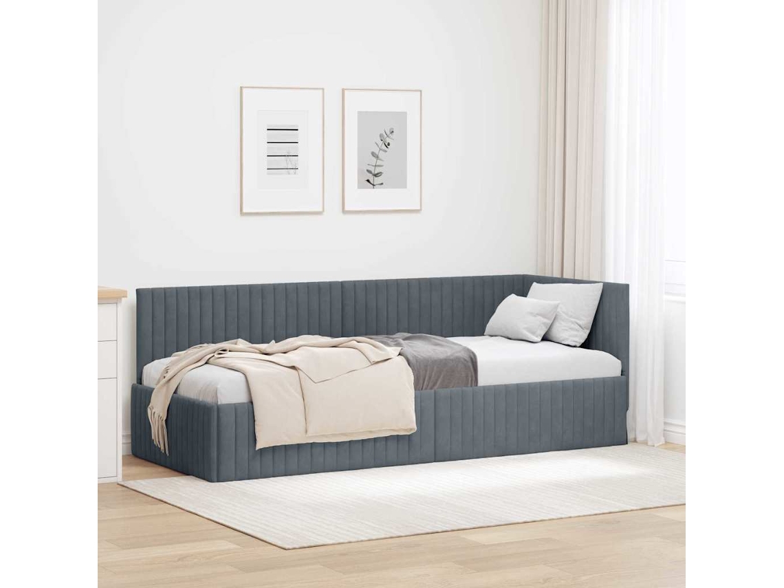 Vidaxl Estrutura De Cama De Canto Cinza Escuro 80 Cm X 200 Cm Veludo