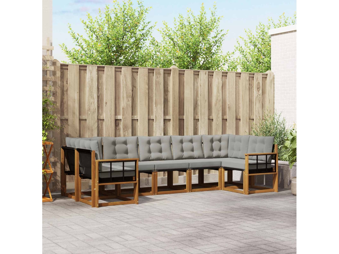 Vidaxl Conjunto De Sofás Para Exterior 7 Unid. Cinza Natural E Claro