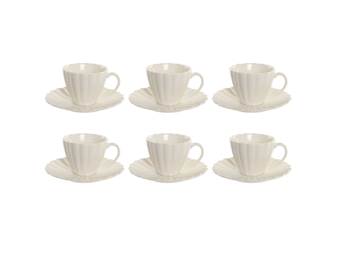 Conjunto De 6 Chávenas Com Prato Home Esprit Branco Porcelana 150 Ml