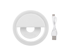 Anel de luz LED para selfies com clip, 3 níveis de brilho, portátil, USB, branco S/MARCA