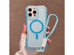 Capa De Telemóvel Com Alça De Pulso Magnética Para Iphone 16 Pro Max Azul Claro