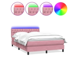 Cama Box Spring com Colchão e Led Rosa Veludo MAISON EXCLUSIVE (160x210 cm)