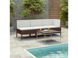 Vidaxl 3 Pcs Conjunto Lounge Jardim C/ Almofadões Vime Pe Castanho