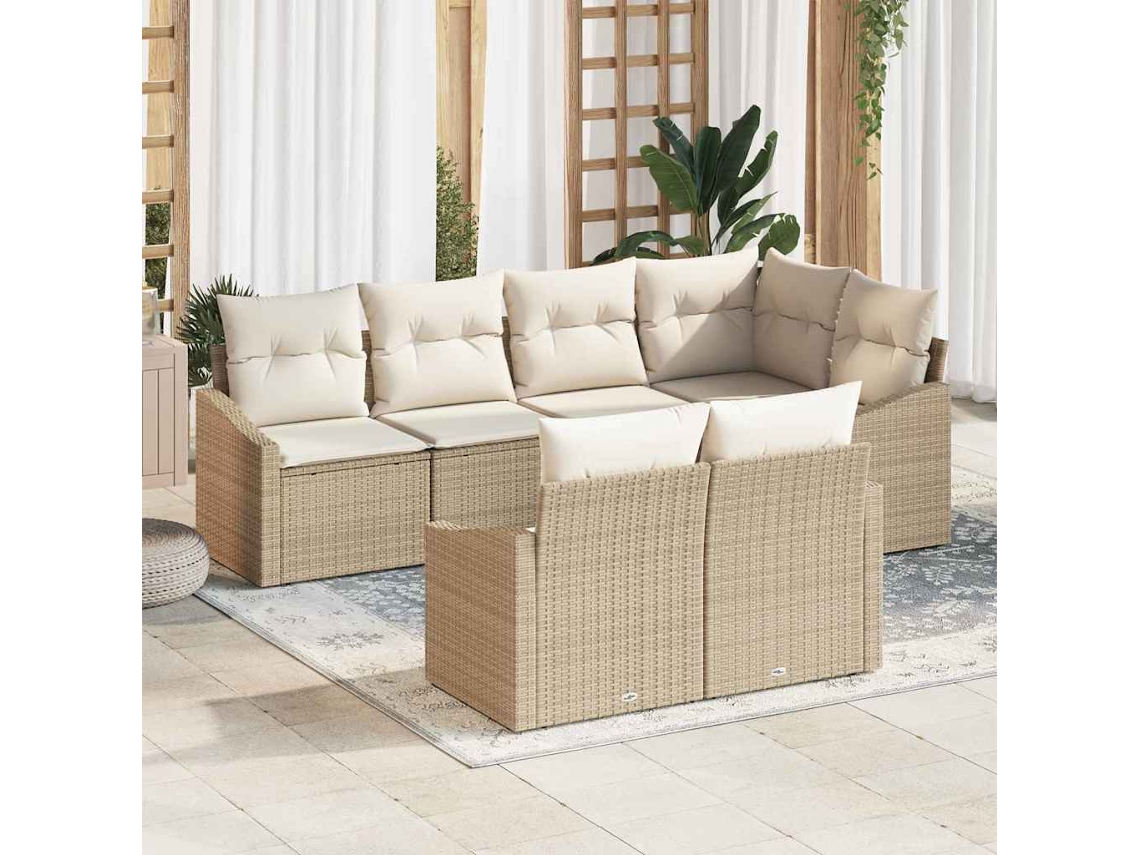 Vidaxl Conjunto De Sofás 7 Unid. Bege Vime Pe