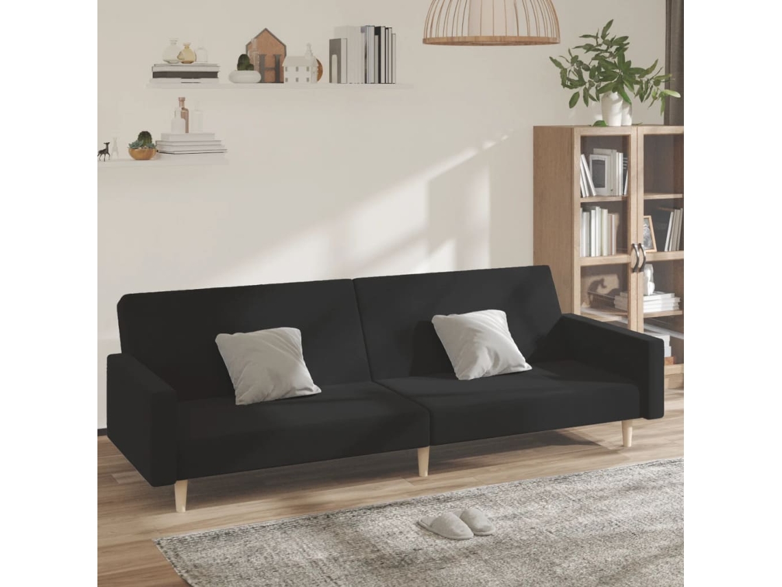 Vidaxl Sofá-cama De 2 Lugares Tecido Preto