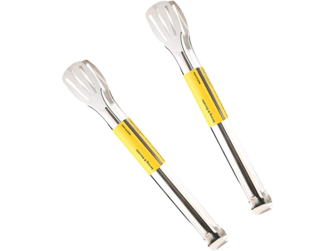 Pinças Para Alimentos Jojofuny, Utensílios Multifuncionais, Conjunto De 2, Aço Inoxidável Prateado, Resistentes Ao Calor