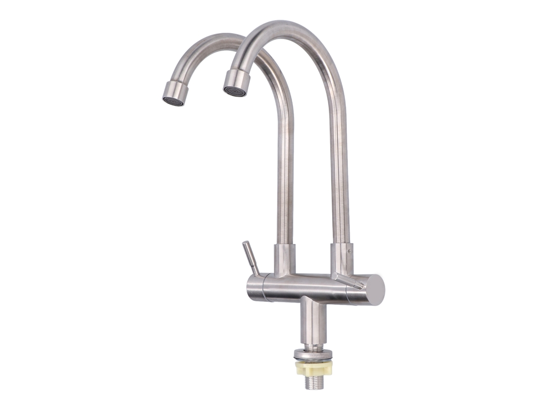 Torneira G1/2 de Aço Inoxidável 304 com Duas Bocas Giratórias 360° para Pia Cozinha Banh