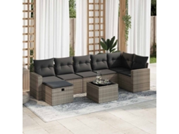 Vidaxl 8 Pcs Conjunto Sofás De Jardim C/ Almofadões Vime Pe Cinzento