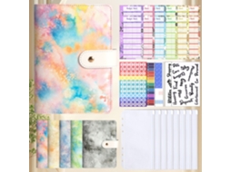 A6 Zipper Binder With Pu Leather, Oil Painting Creative Journal, Cash Budget Notebook Tie Dye Pink Cover + Cards 12 Bill