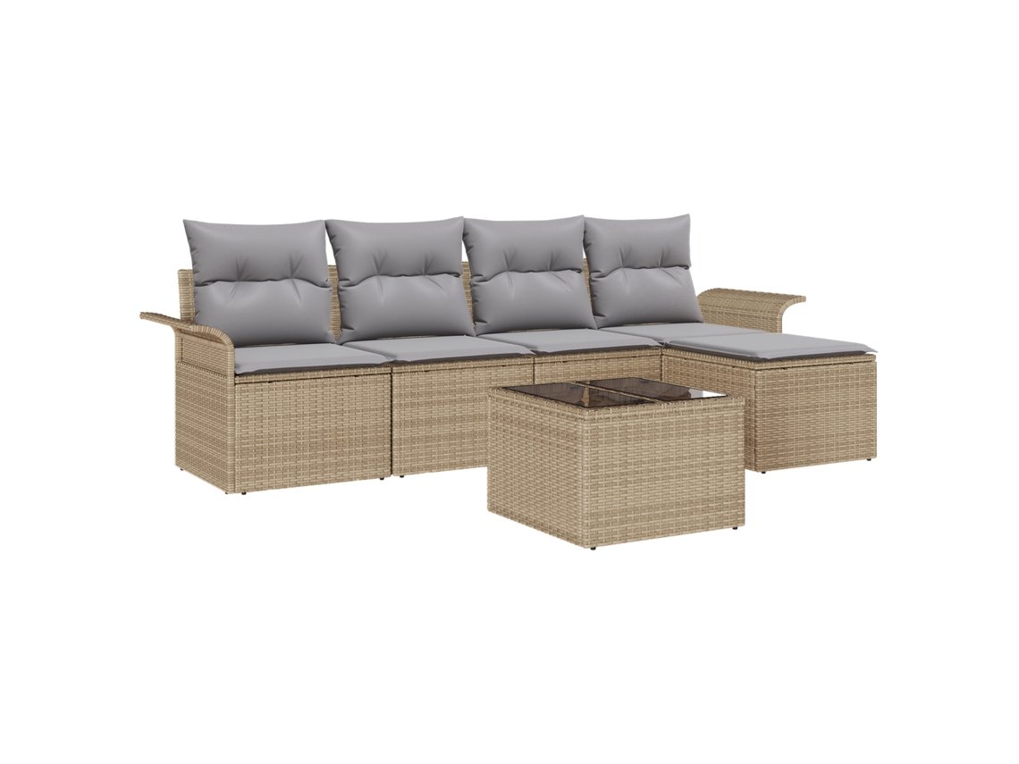 Conjunto 6 Móveis De Jardim Vidaxl Bege Vime Pe (251 X 117 X 69 Cm)