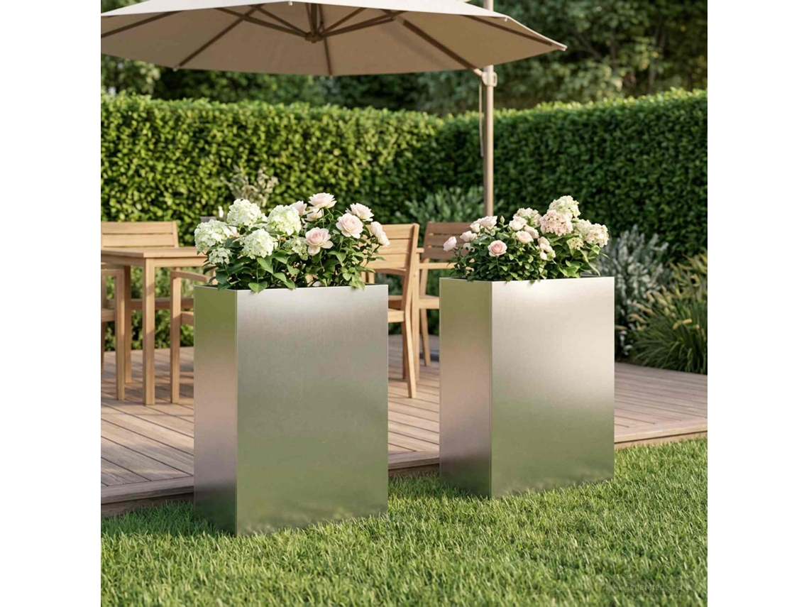 Vidaxl Vaso De Jardim 2 Unid. Prateado 50 X 40 X 75 Cm Aço Inoxidável