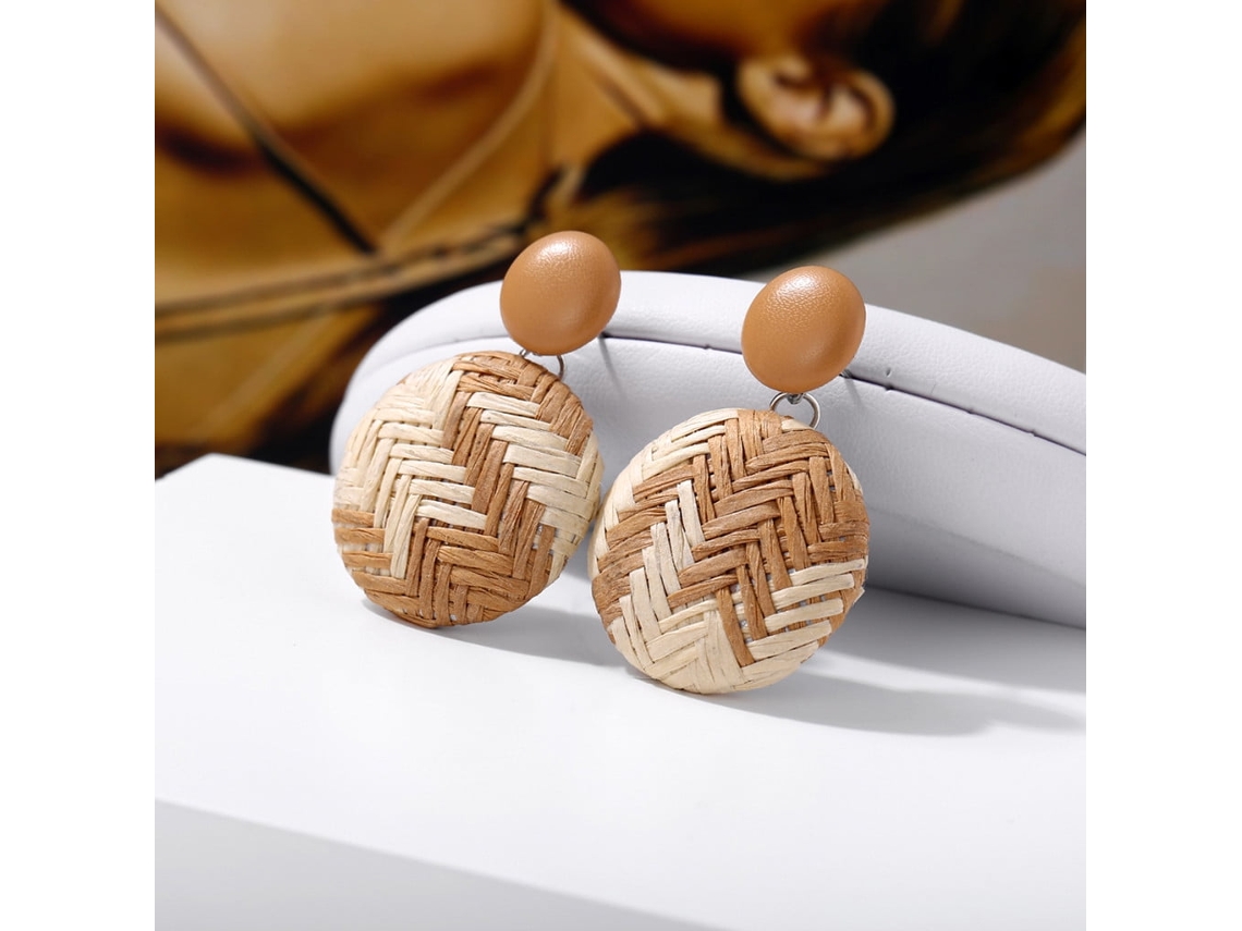 Brincos femininos, estilo boêmio, feitos de madeira, bambu e rattan, geométricos, redondos, joias para mulheres, presente para mulheres.