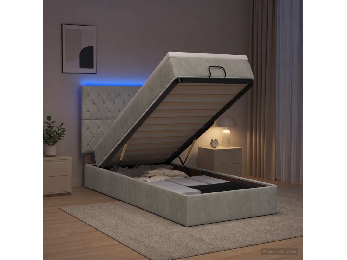 Vidaxl Cama Ottoman Com Colchão E Led Cinzento-claro 100 X 200 Cm