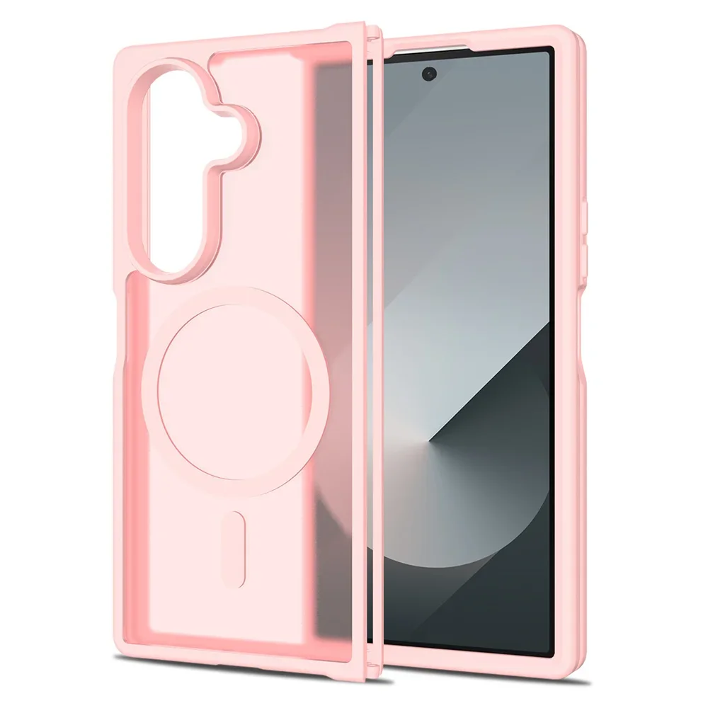 (rosa, Galaxy Z Fold6) Capa Protetora Magnética Transparente Fosca, Com Acabamento Fosco, Compatível Com Carregamento Sem Fio Magsafe.