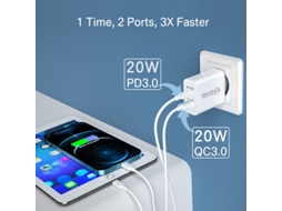 Carregador Usb Pd20w De 2 Portas Com Carregamento Rápido Pd3.0 E Qc3.0