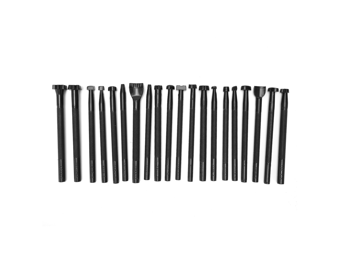 Kit de 20 Peças de Ferramentas para Estampar Couro, Artesanato de Precisão, Antiderrapante, para Trabalhos Manuais, Preto. AQUAFORGE