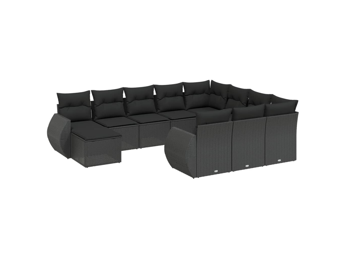 Conjunto de 11 Sofás de Jardim com Almofadões Vime Pe Preto MAISON EXCLUSIVE