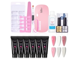 Kit De Gel Para Extensões De Unhas 6 Cores 15ml Com Base Top Coat Pincel Lixa E Tips