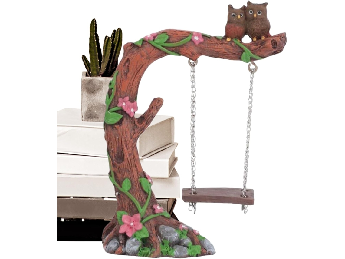 Estátua de Jardim em Balanço, Decoração para Casa, Estátua, Coruja Decorativa de Resina em um Balanço, Escultura de CHABERLU