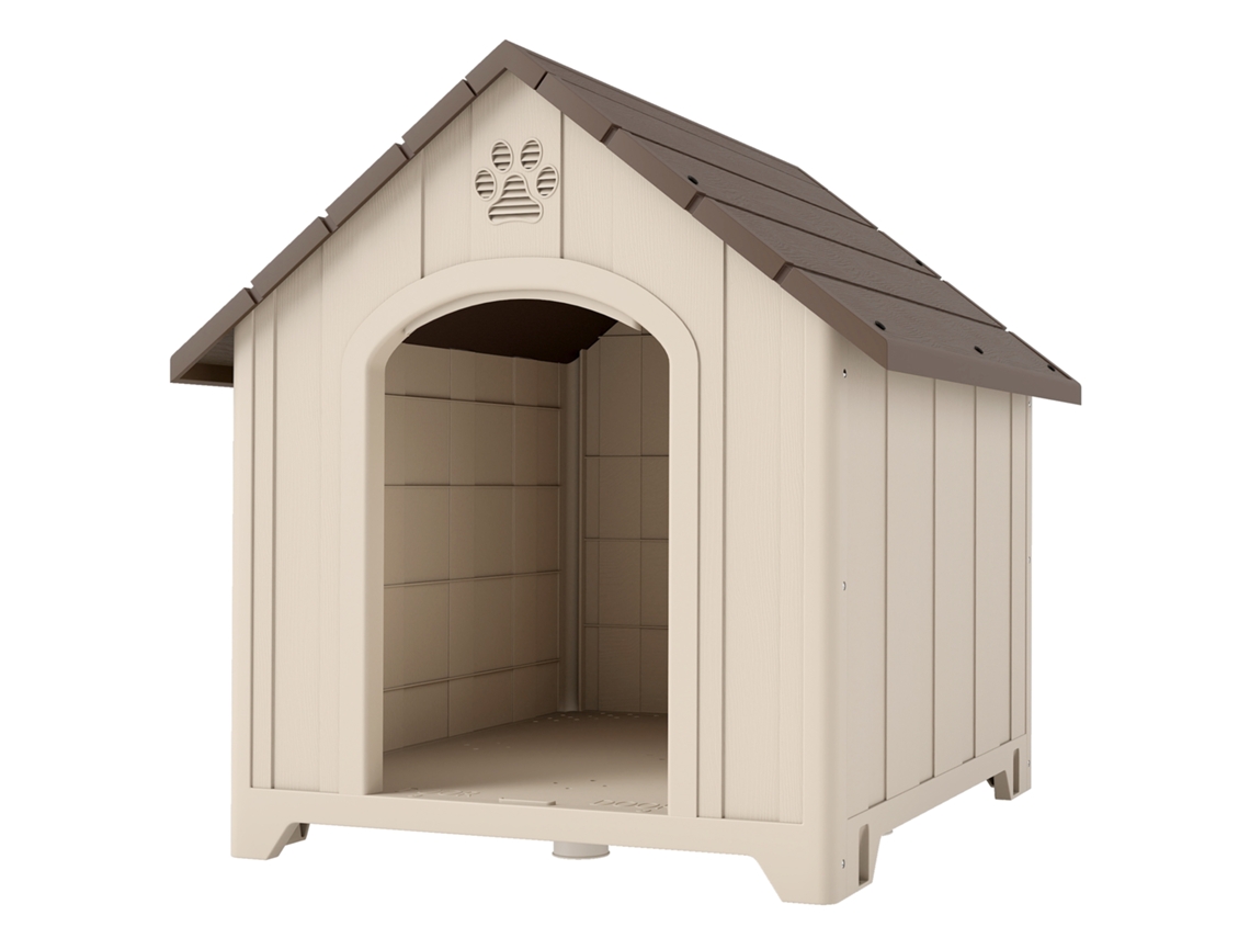 Casota Exterior Extragrande Em Plástico Com 2 Janelas, Base Elevada E Estacas Bege
