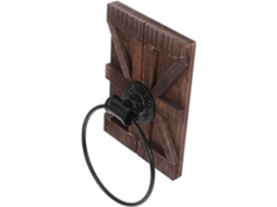 Suporte De Toalhas De Parede Em Ferro Com Estrutura De Madeira E Argola Para Pendurar, Ideal Para Banheiro.