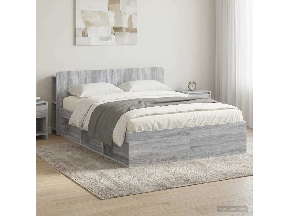 Vidaxl Estrutura De Cama Com Armazenamento Sonoma Cinzento