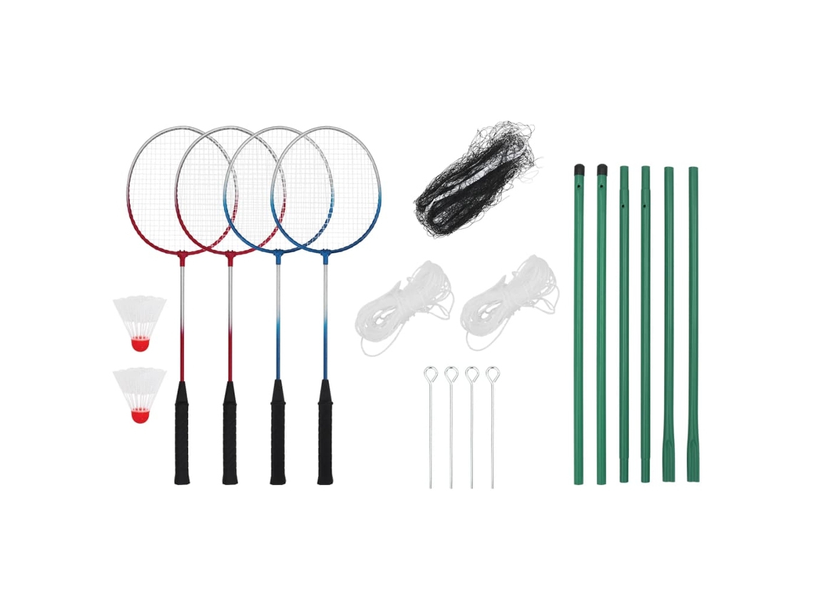 Vidaxl Conjunto De Badminton Com 4 Raquetes E Rede 620x151 Cm
