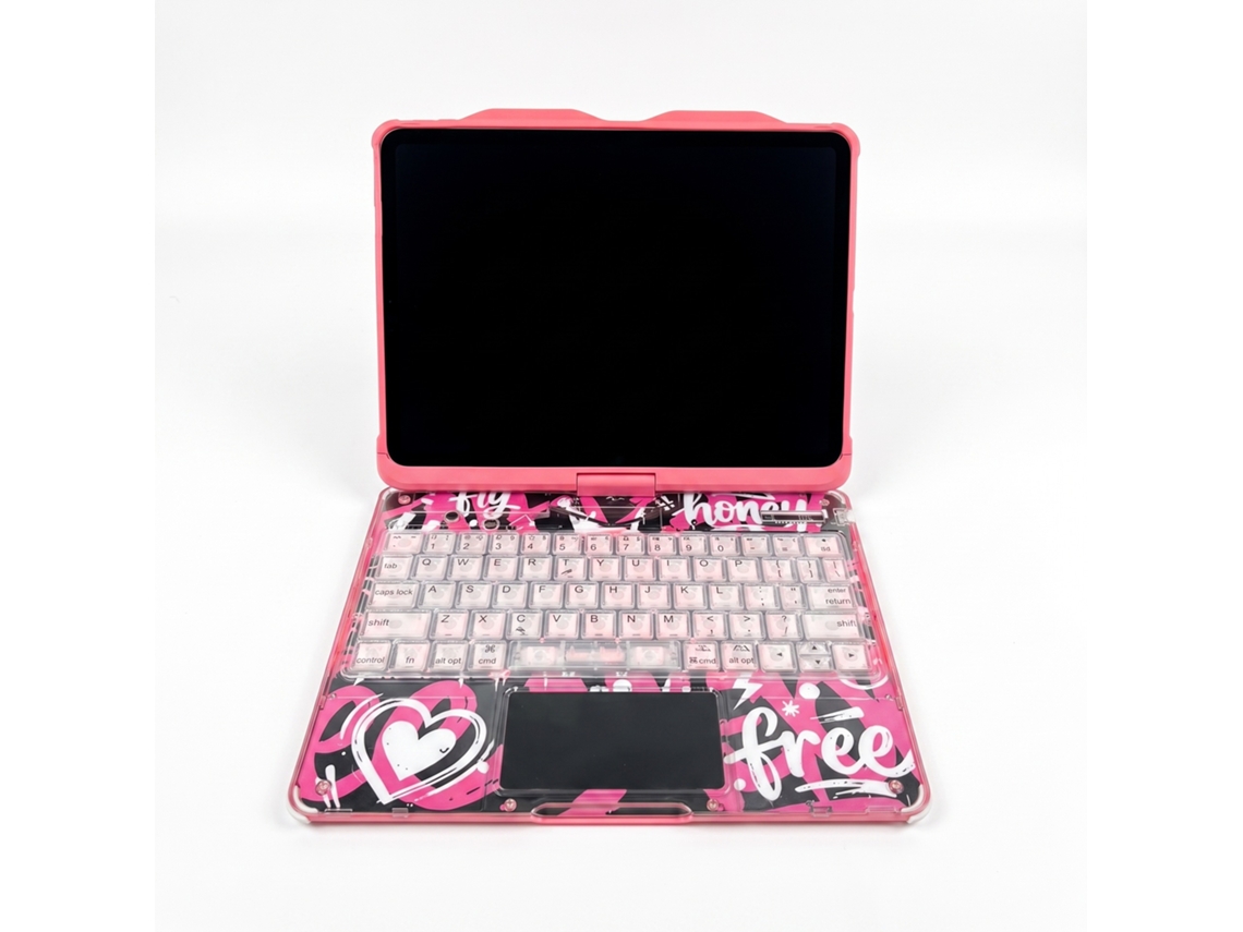 Teclado Mágico Para Ipad Air 6/7 De 11 Polegadas, Retroiluminado, Rotativo, Bluetooth 5.3, Estilo Coração Rosa