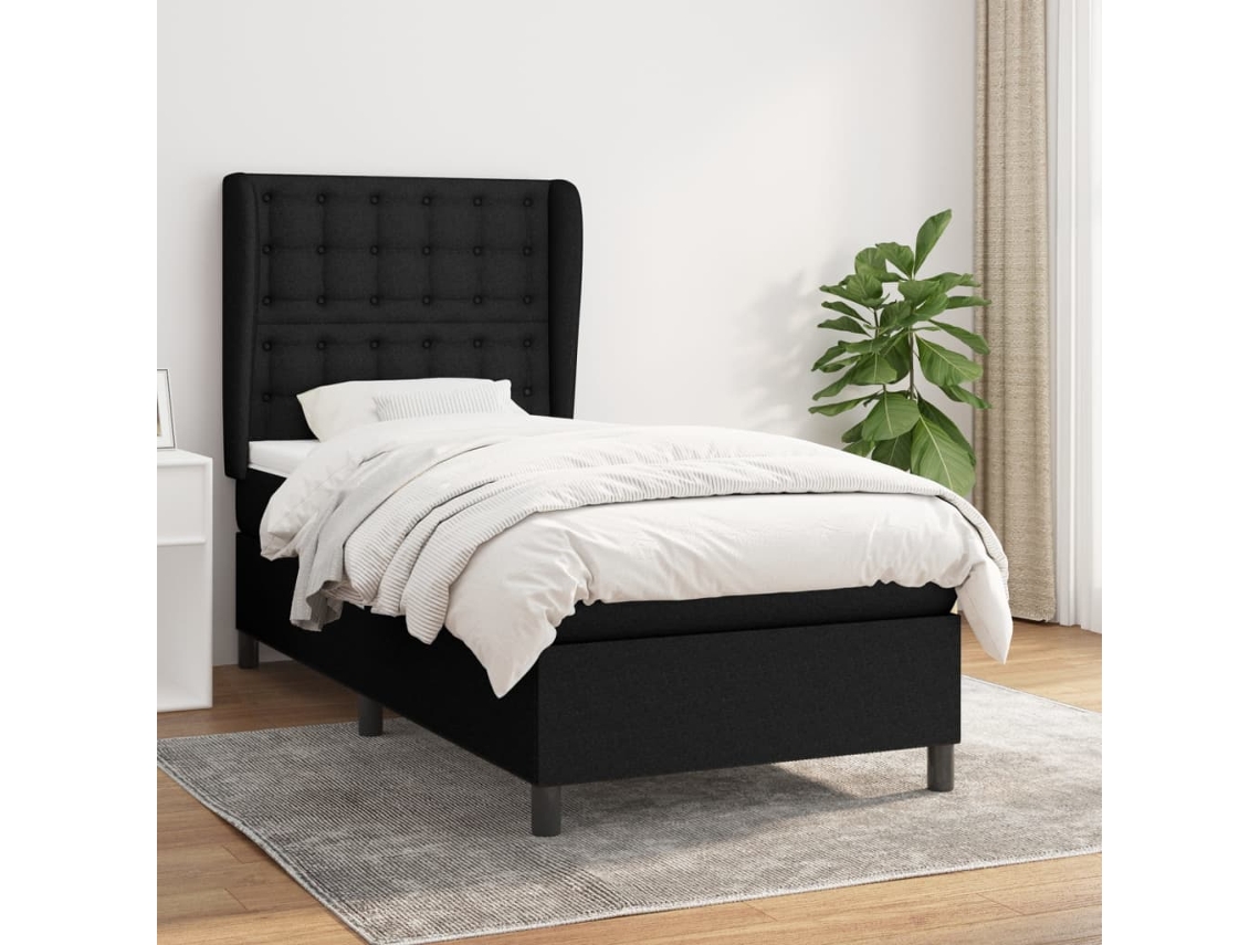 Cama Com Molas/colchão 80x200 Cm Tecido Preto