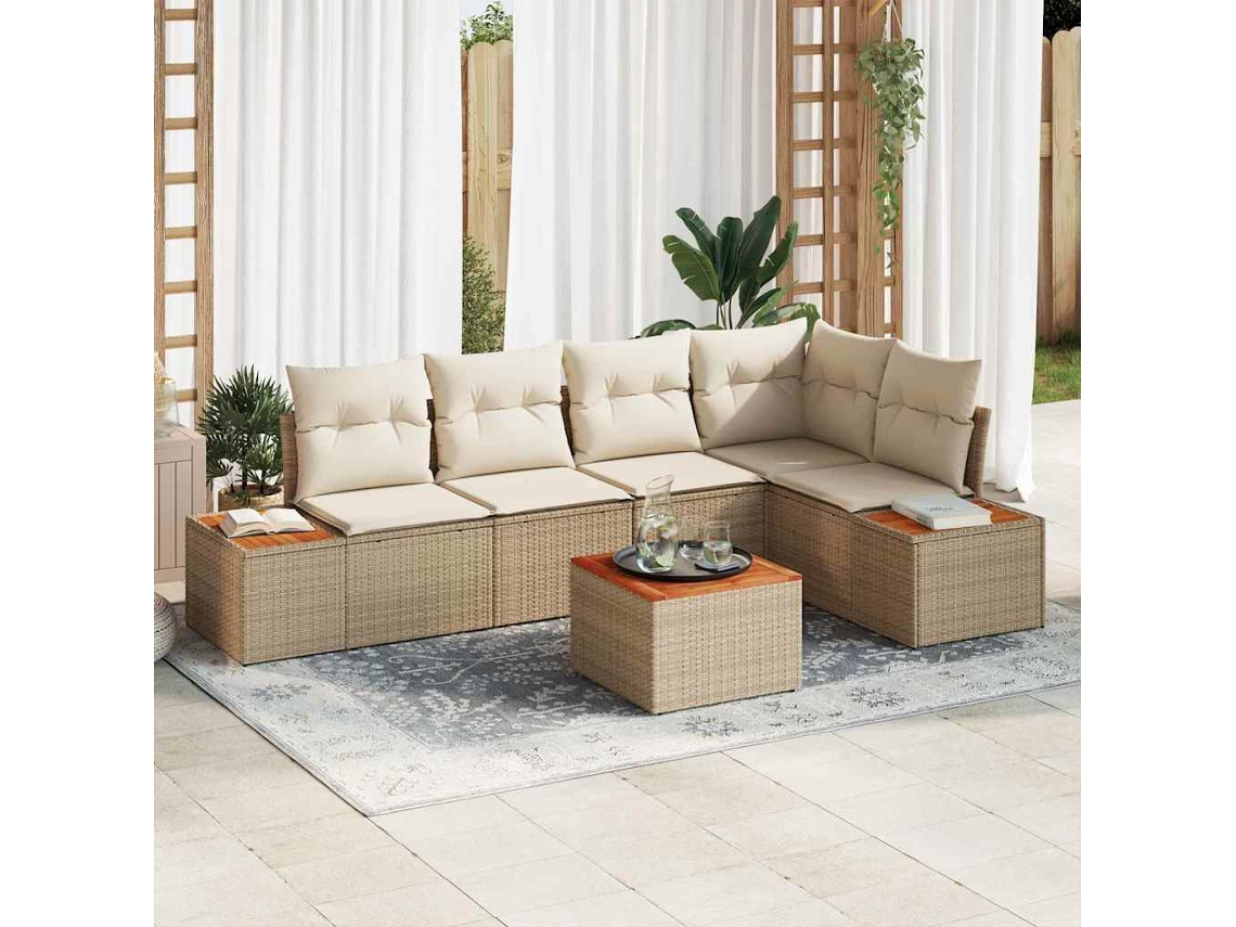Vidaxl Conjunto De Sofá De Jardim 6 Pcs Bege E Creme Rattan Sintético