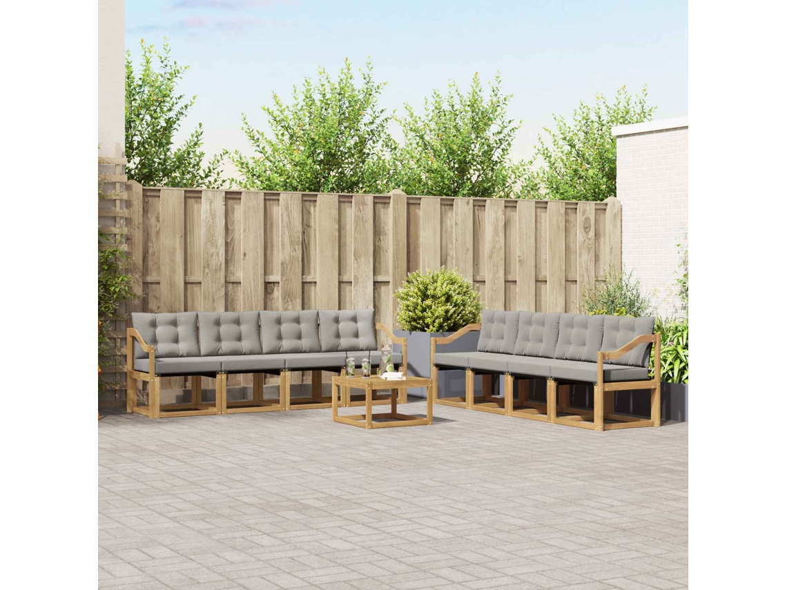 Vidaxl Conjunto De Sofás Para Exterior 9 Pcs Branco E Cinzento-claro