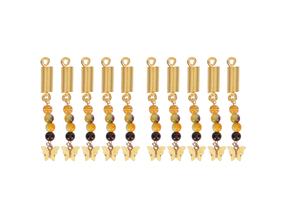 2026 10 Peças Pingentes de Cabelo Diy Metal Borboleta Amarela Pérolas Mola para Tranças