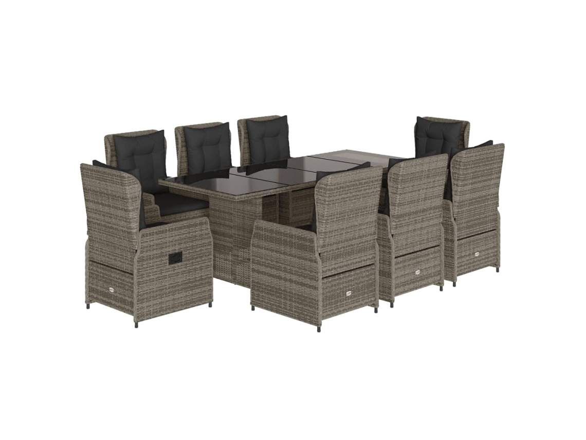 Maison Exclusive - 9 Pcs Conjunto De Jantar P/ Jardim C/ Almofadões Vime Pe Cinza