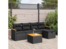 Vidaxl 6 Pcs Conjunto Sofás De Jardim C/ Almofadões Vime Pe Preto